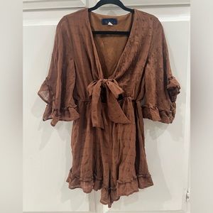 Blue Rain (Francesca’s) size M brown romper, with front tie/cut out look, cute!